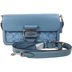 COACH Morgan Shoulder Bag In Signature Chambray in Silver/Cornflower Multi